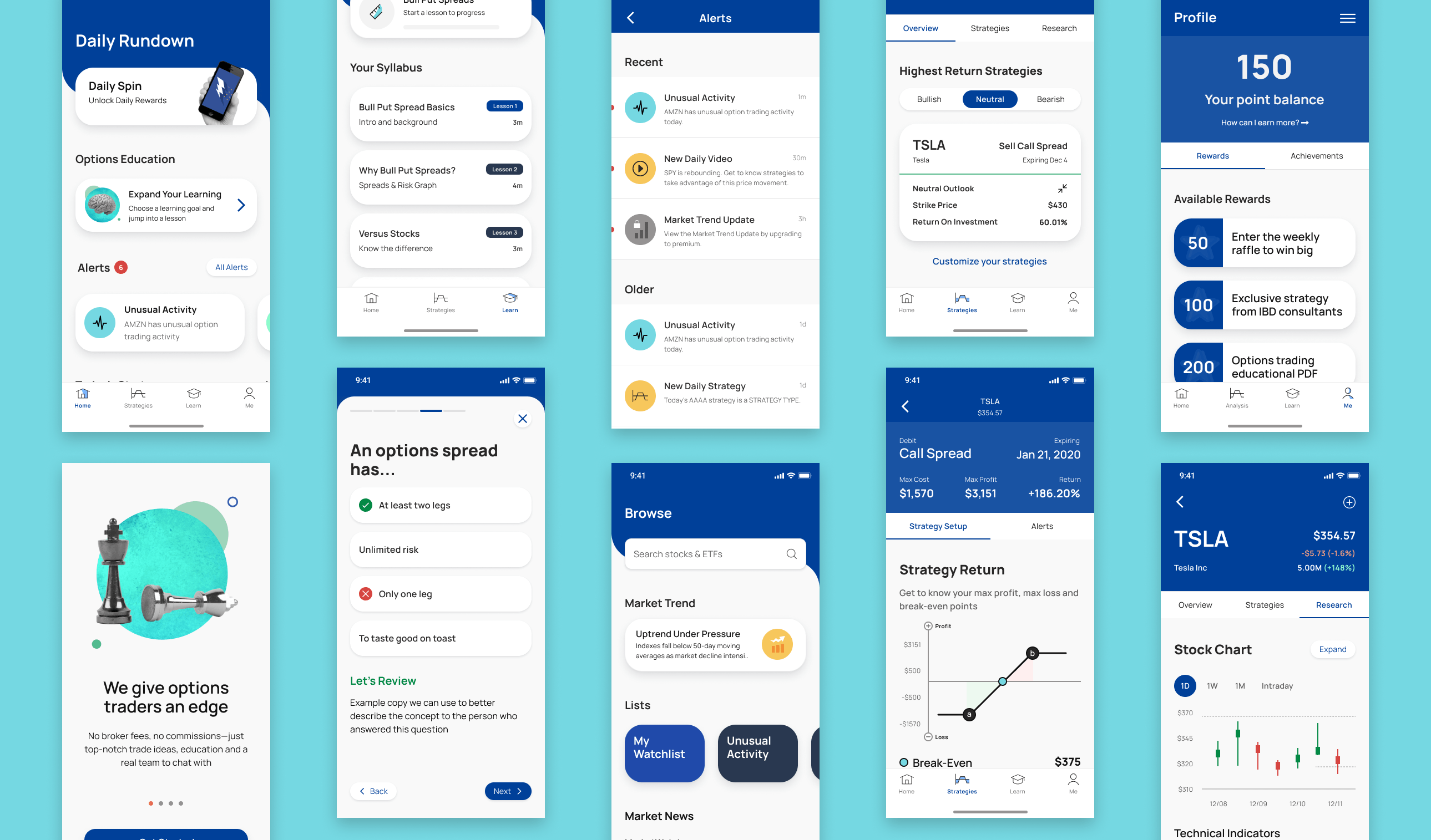 Options Trading App mobile screens and product identity.