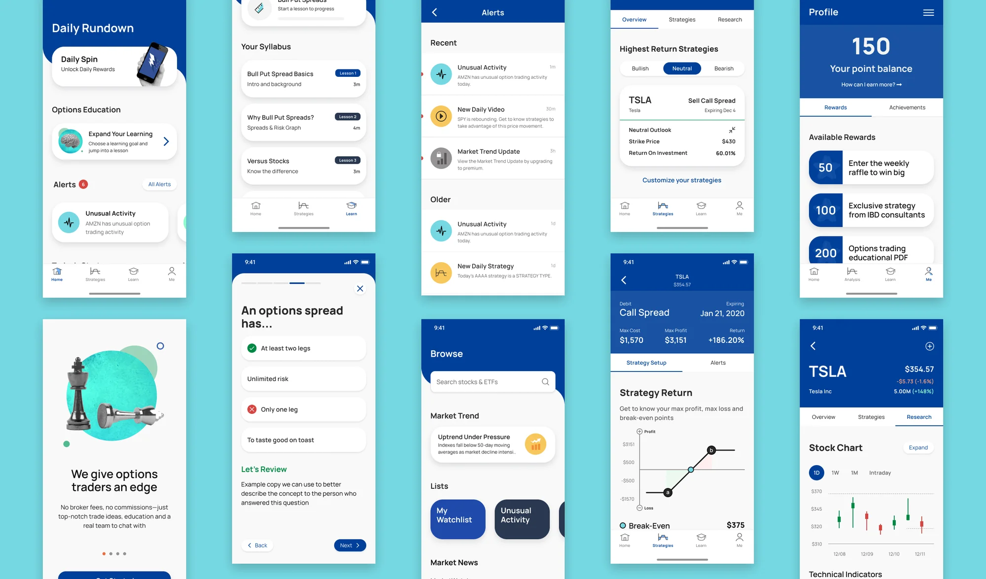 Options Trading App mobile screens and product identity.